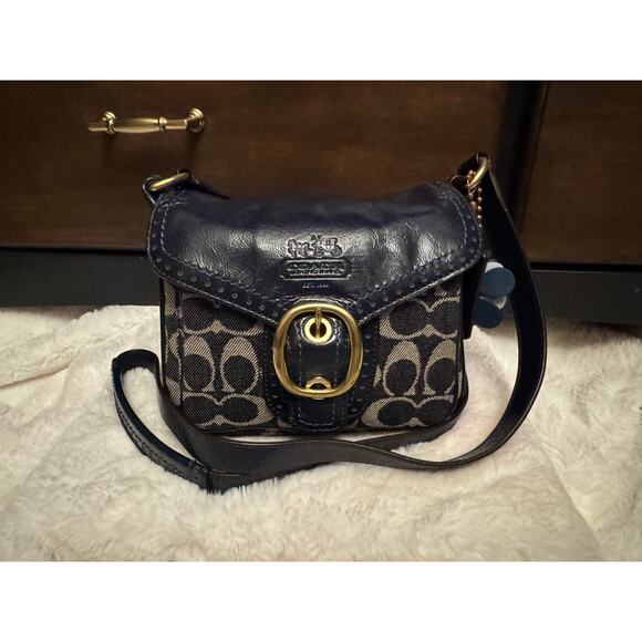 Y2K Vintage Denim Leather Navy Bleeker Crossbody - Picture 1 of 13